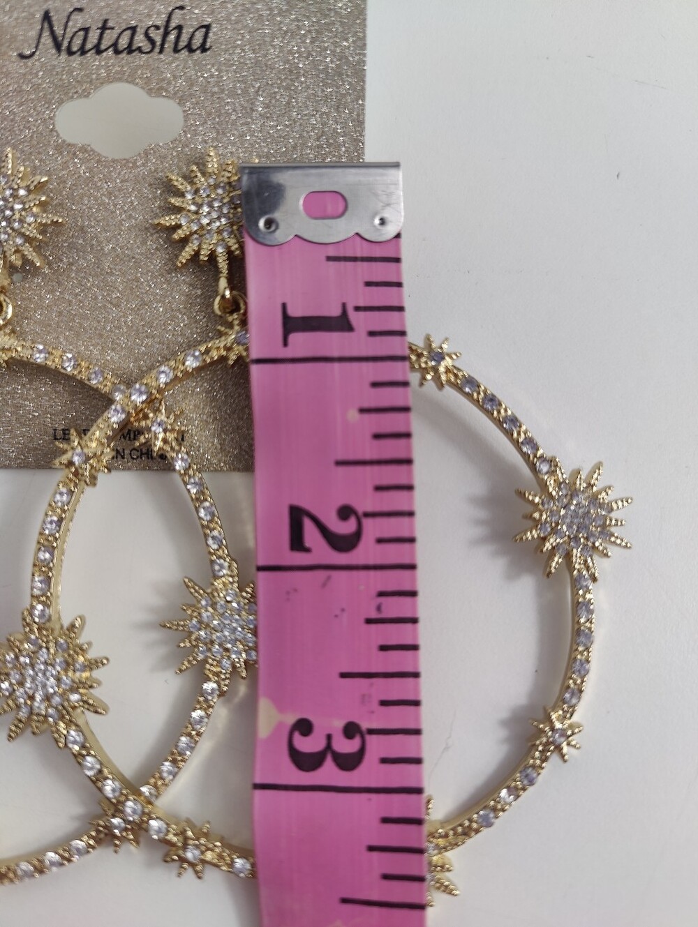 Natasha NWT 3 Pair Earrings Bundle CZ Bow Starburst Rhinestone Hoop - Picture 7 of 15